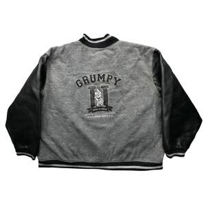 Disney Grumpy U Wool Blend Varsity Bomber Jacket Men XXL Faux Leather Snap TEARS